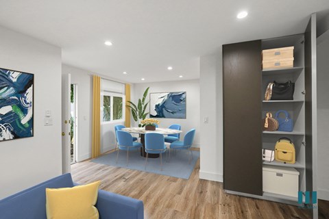 Living Room with Storage Closet with Shelving