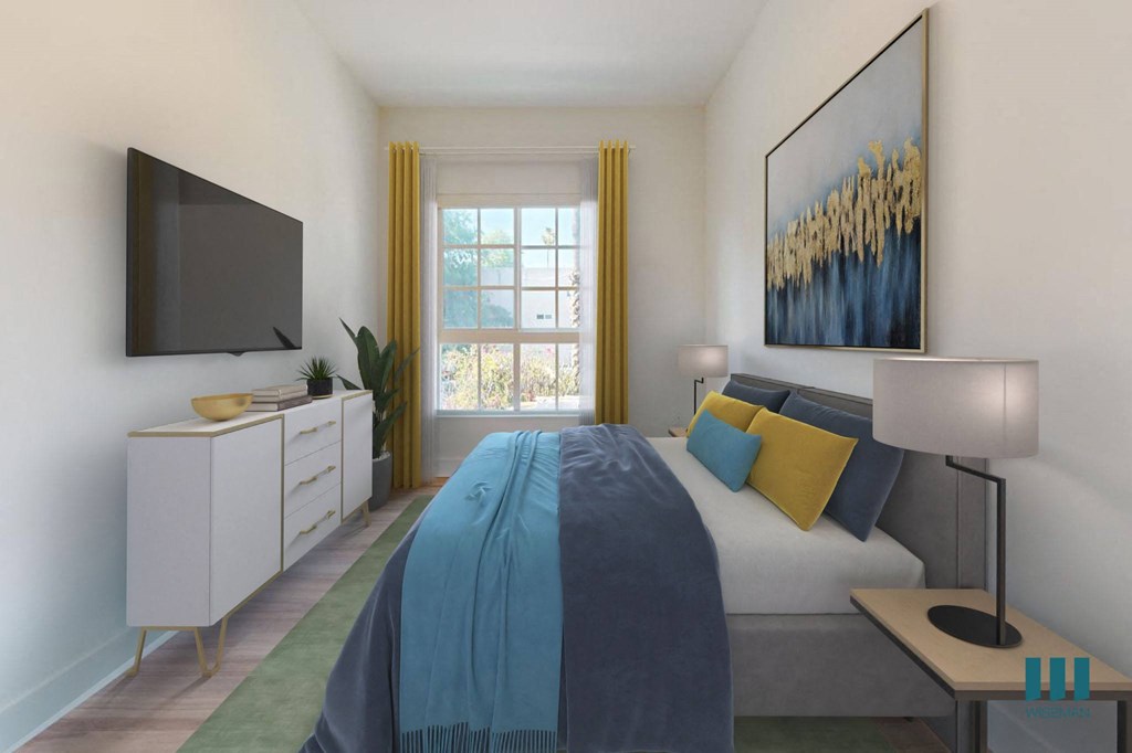 Bedroom with Vinyl Flooring and Large-Size Windows