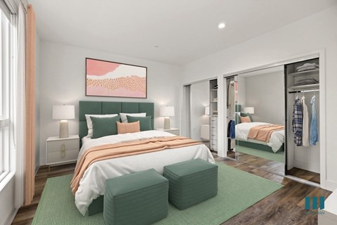 Bedroom with Two-Mirrored Closets with Built-In Organizers