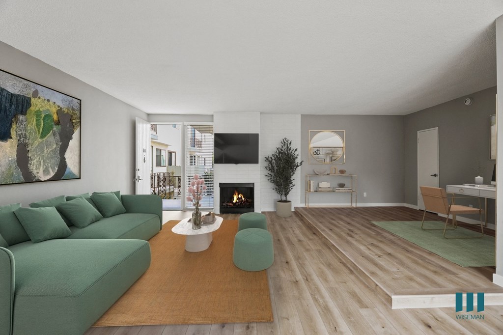 Large-Size Living Room with Electric Fireplace, and Vinyl Flooring