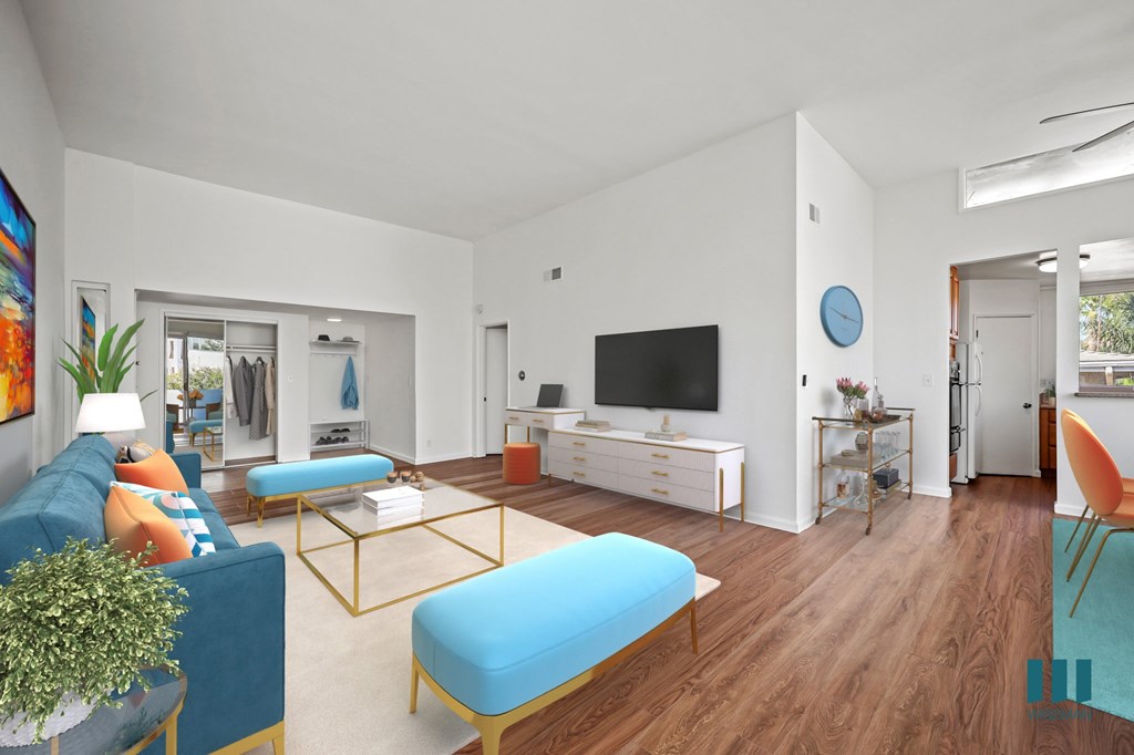 Open-Concept Living and Dining Room with a Hall Closet and Vinyl Flooring