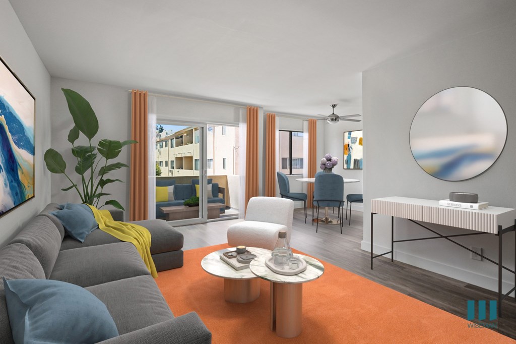 Open-Concept Living and Dining Room with Patio