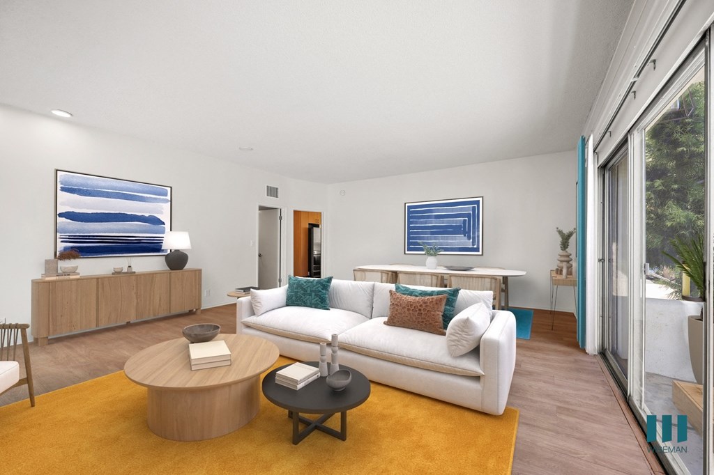 a living room with a couch and a coffee table