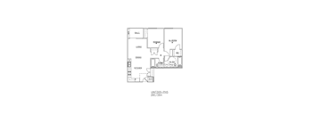 A floor plan of a living space with a kitchen and dining area.