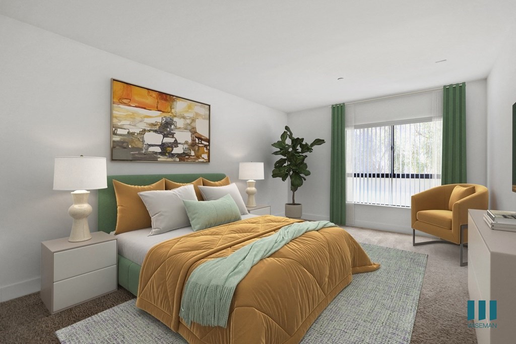 Bedroom with Carpet and Large-Size Windows