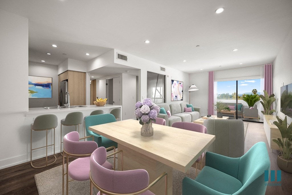 Open-Concept Kitchen, Dining, Living Room, and Patio