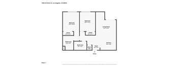 A floor plan of a two-bedroom, one-bathroom apartment.