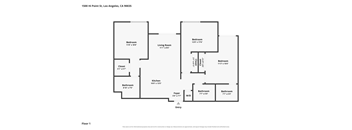 A floor plan of a two-bedroom, one bathroom apartment.