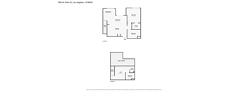 A floor plan for a two-story home with a living room, dining room, kitchen, and two bedrooms.