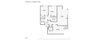 A floor plan of a house with two bedrooms, two bathrooms, a kitchen, a foyer, and an entry.