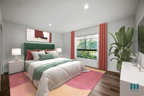 Bedroom with Large-Size Windows, Vinyl Flooring, and Recessed Lighting