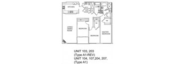 A floor plan of a home with a kitchen, living room, dining room, and three bedrooms.