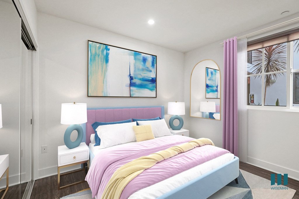 Bedroom with Mirrored Closet, Recessed Lighting, and Vinyl Flooring