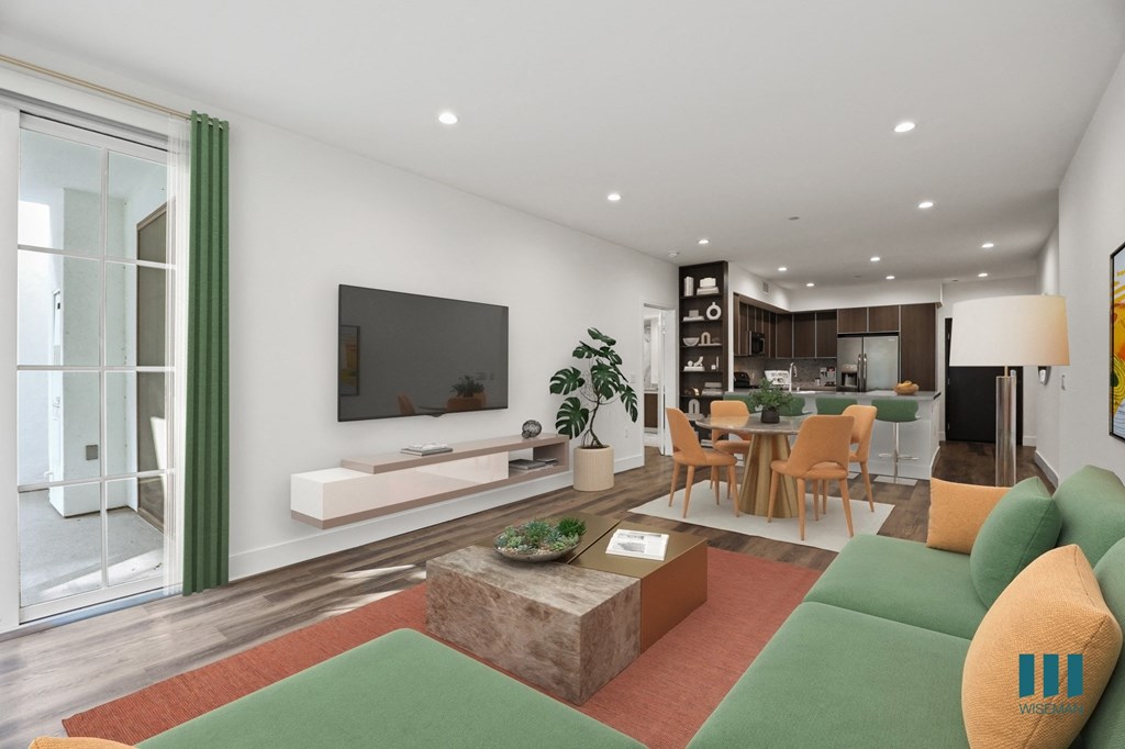 Open-Concept Living Room, Dining Room, Kitchen with Patio