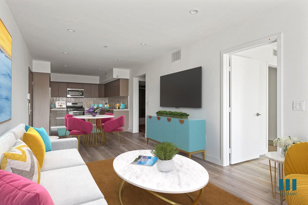 Open-Concept Kitchen, Dining, and Living Room Space