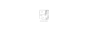 A drawing of a kitchen layout with a sink, stove, and cabinets.