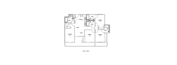 A floor plan of a unit with labeled rooms and appliances.