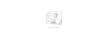 A floor plan of a unit with a kitchen, living room, and bathroom.