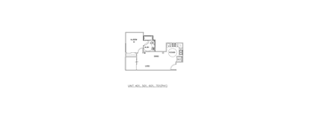 A floor plan of a living area with a kitchen and a dining area.