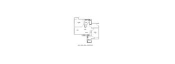 A floor plan of a unit with a kitchen, living room and two bedrooms.