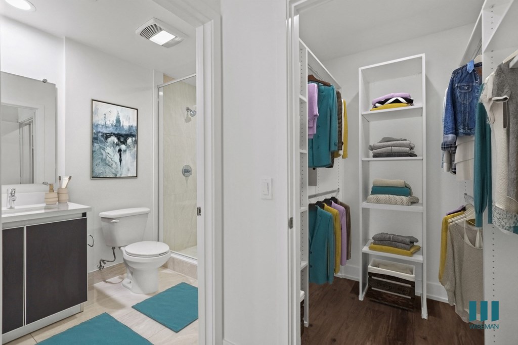Bathroom and Walk-In Closet with Built-In Shelving
