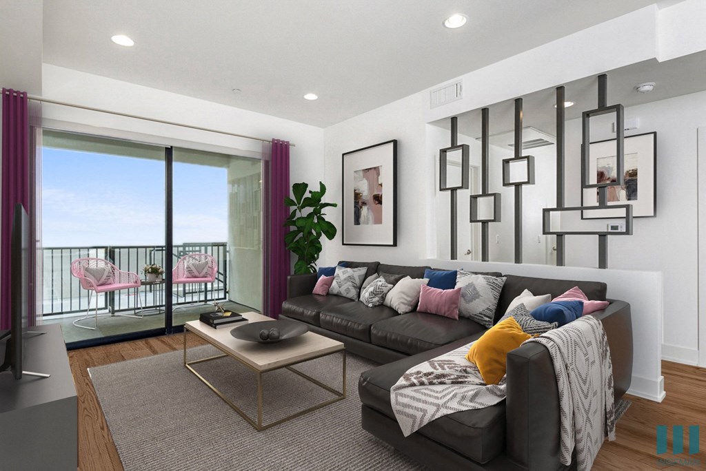 Living Room with Patio, Recessed Lighting, and Vinyl Flooring