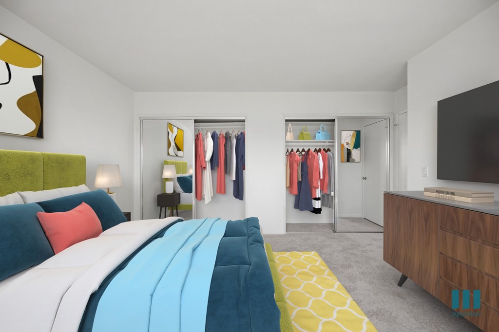 Large-Size Bedroom with Two Mirrored Closets