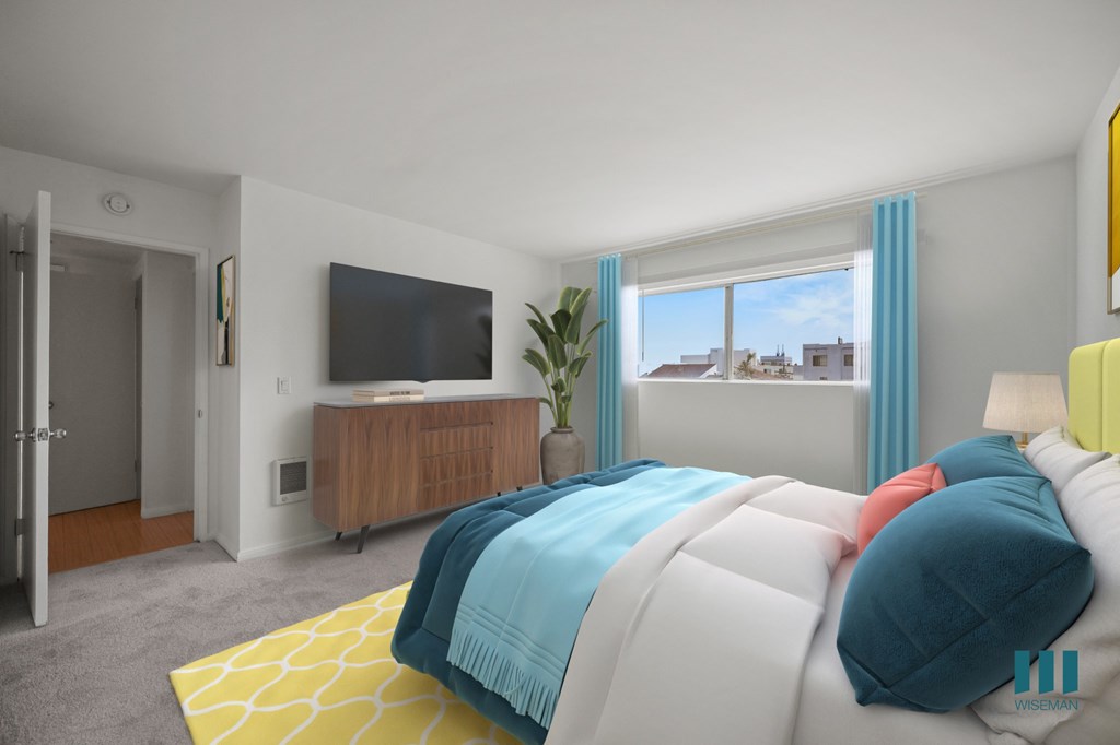 Spacious Bedroom with Windows and Carpet