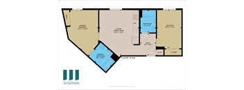 A floor plan of a home with a primary bedroom, living, bathroom, and two closets.