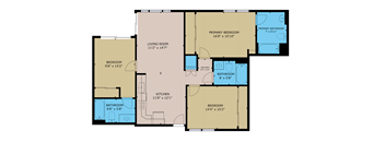 A floor plan of a house with labeled rooms and their dimensions.