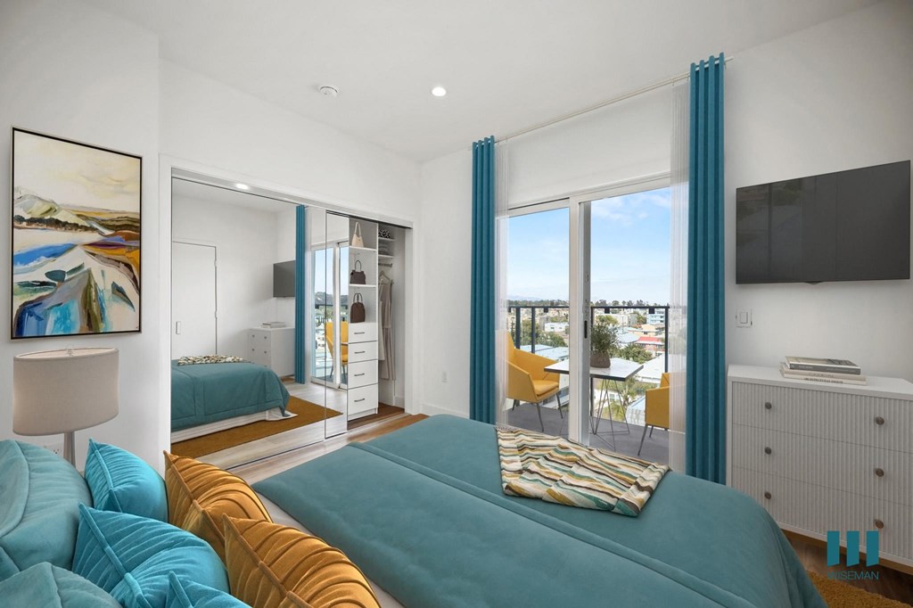 Large-Size Bedroom with Mirrored Closet with Built-In Organizers and a Patio - Madison Floor Plan