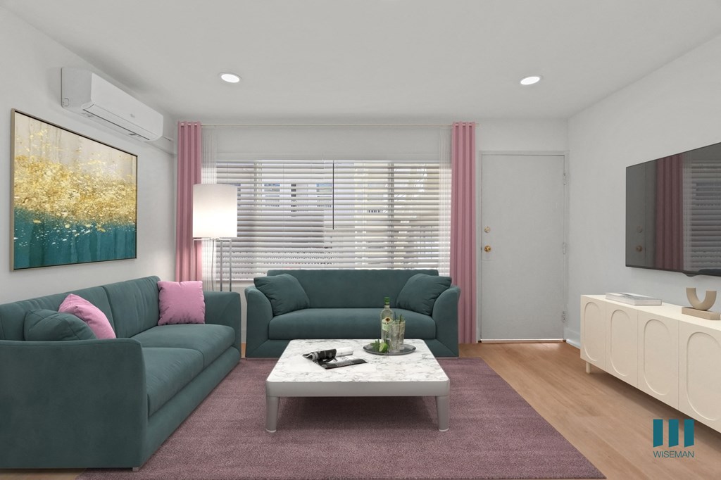 Living Room with Vinyl Flooring, Recessed Lighting, and Large-Size Windows