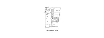 A floor plan of a house with labeled rooms and appliances.