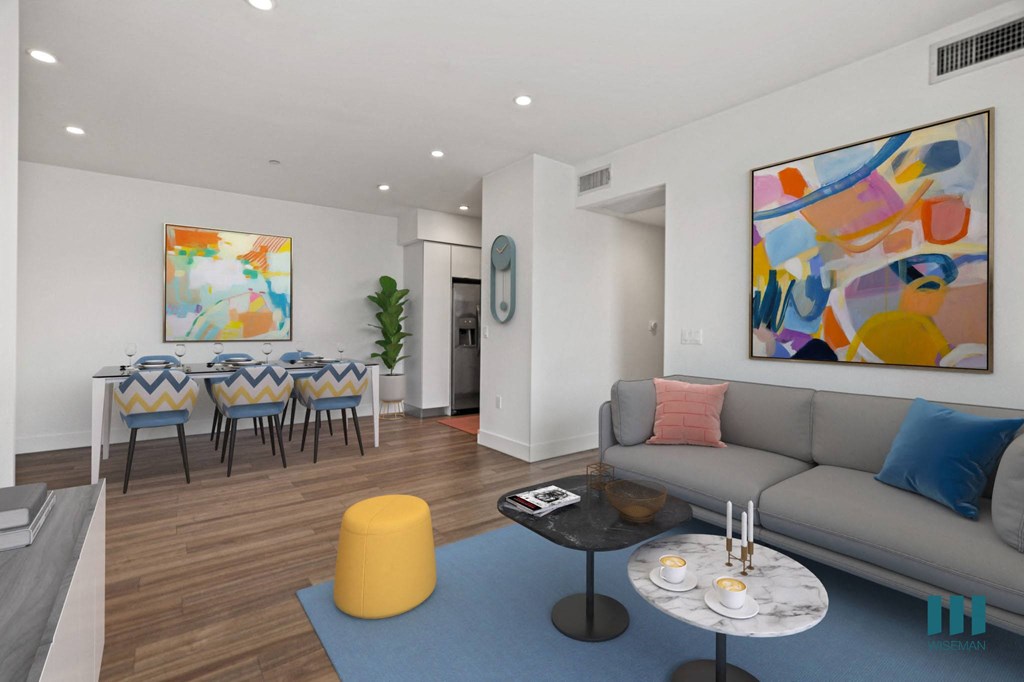 Dining and Living Room with Recessed Lighting Vinyl Flooring