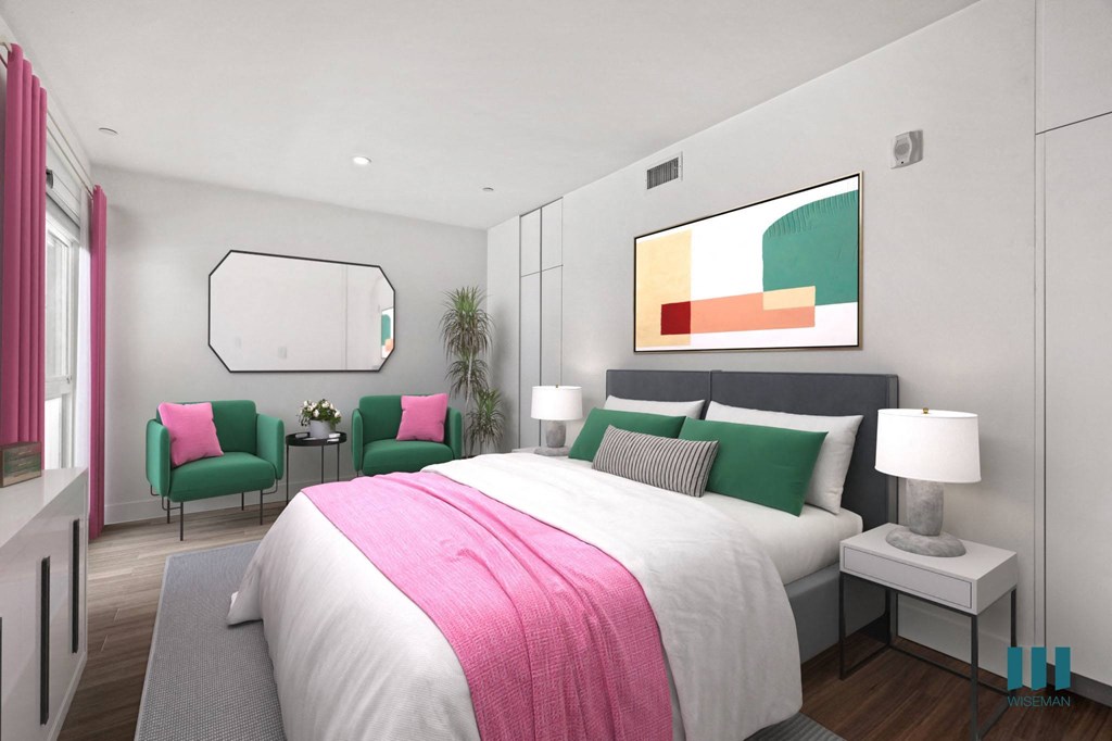 Bedroom with Built-In Cabinet Storage, Vinyl Flooring, and Windows