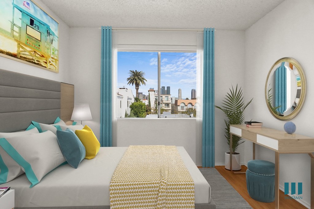 Bedroom with Vinyl Flooring and Large-Size Windows