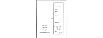 a floor plan of a living room with a kitchen and a dining area