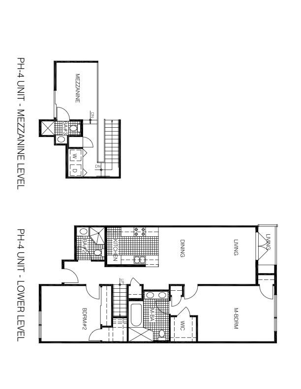 A floor plan of a Mezzanine Level and Lower Level of a building.