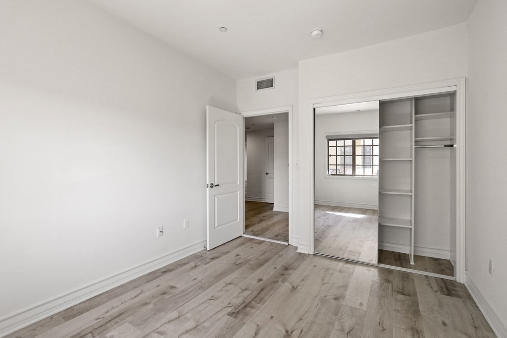 Bedroom with Closet with a Built-In Organization System