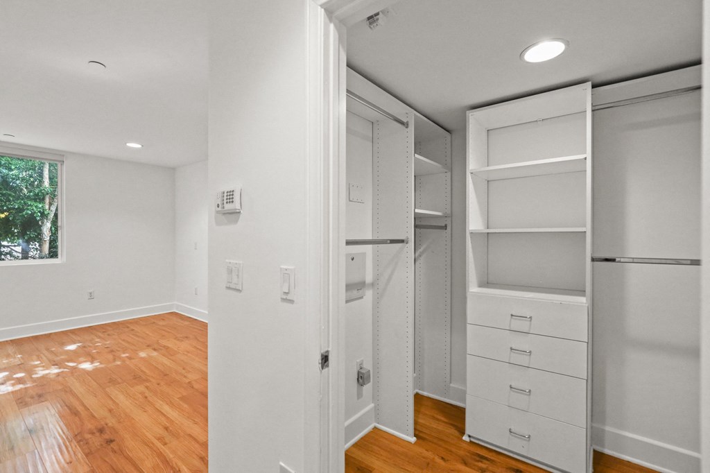 Bedroom with Walk-In Closet with Built-In Organizers