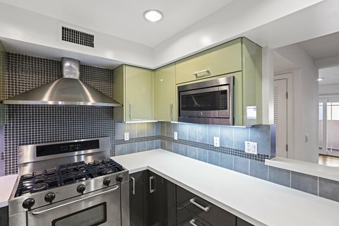 Kitchen with Stainless-Steel Stove and Microwave Oven