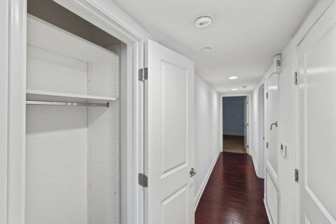 Hallway with Storage Closet and Vinyl Flooring
