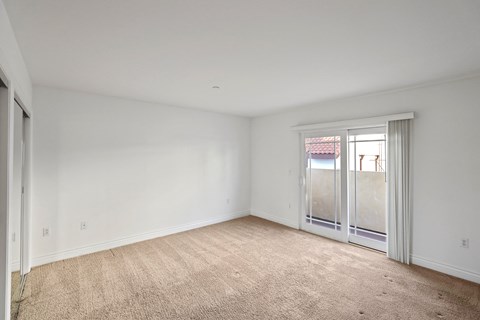 Bedroom withTwo Mirrored Closets and Patio