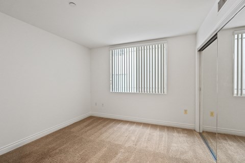 Bedroom with Window and Large-Size Mirrored Closet