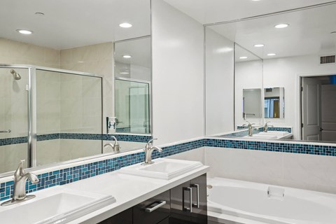 Bathroom with Large-Size Bathtub and Double-Sink Vanity