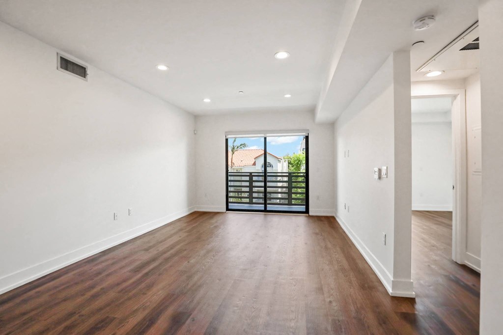 Living Room Area with Recess Lighting, Vinyl Flooring, and Balcony