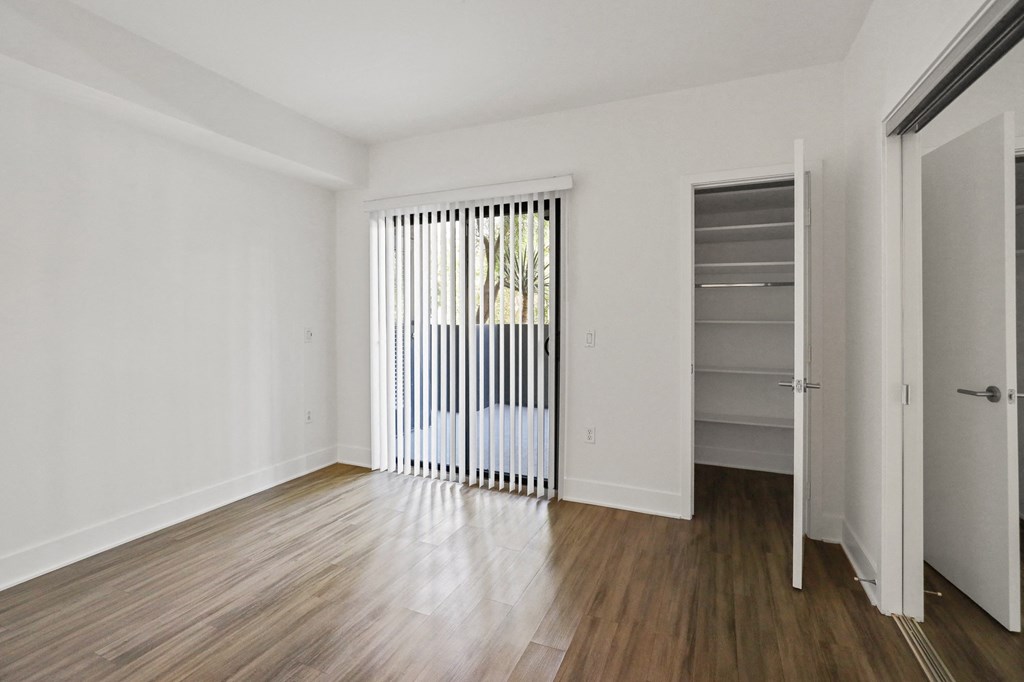 Living Room Space with Storage Closet, Patio, and Vinyl Flooring