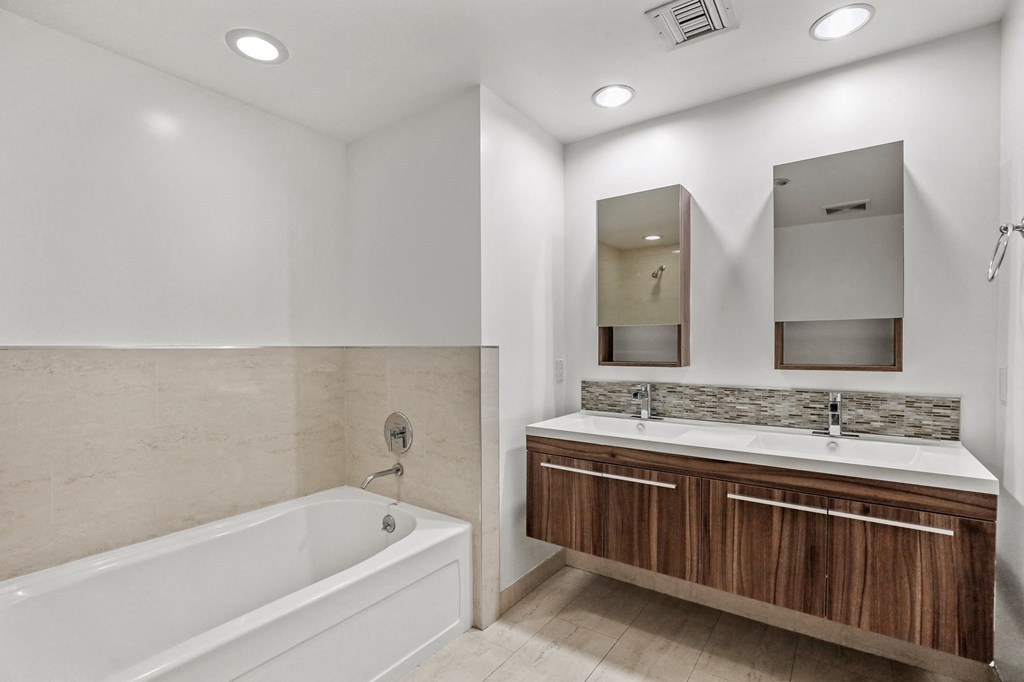 Large-Size Bathroom with Double Vanity and Bathtub