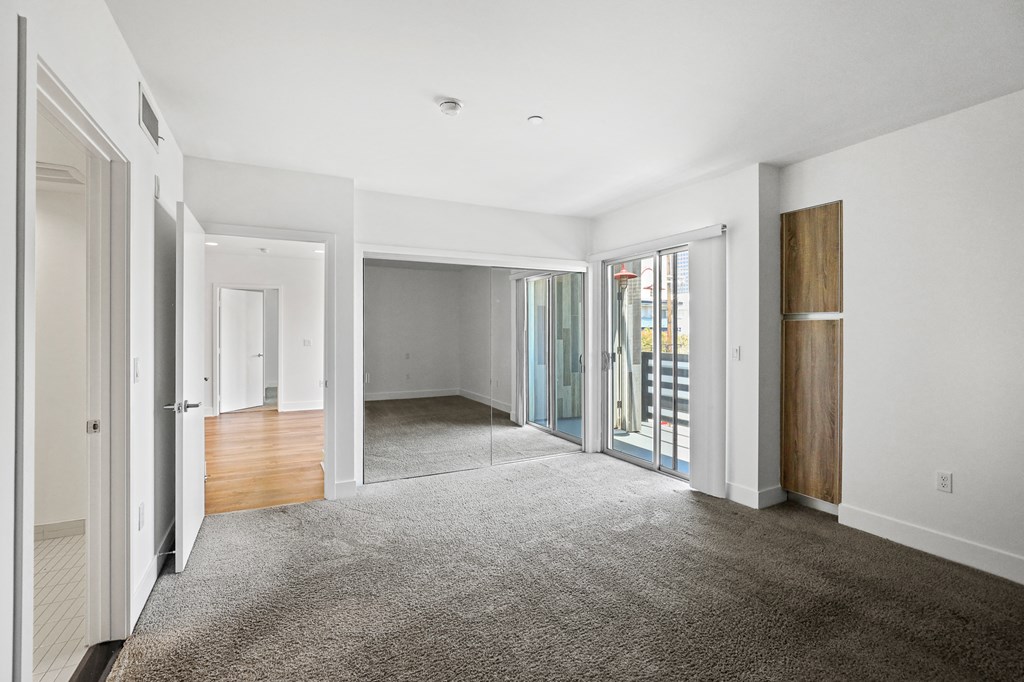 Bedroom with Closet, Cabinet Storage, and Balcony Access