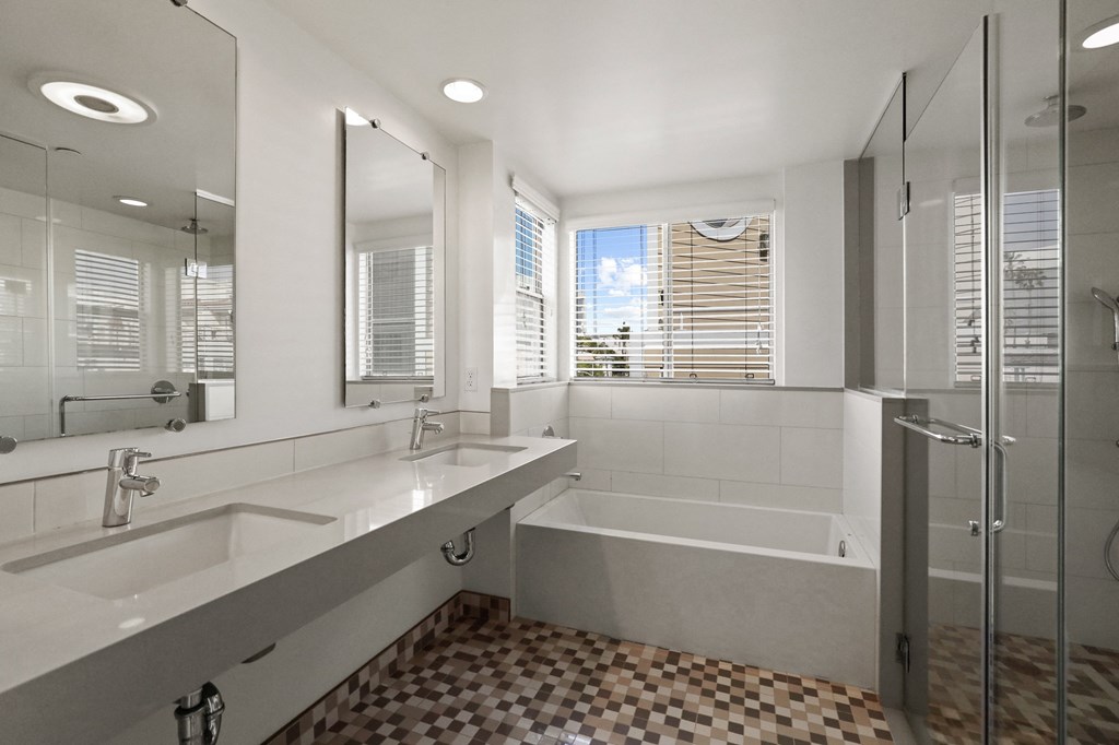 Handicap Accessible Bathroom with Double Sink, Stand-Up Shower, and Full-Size Bathtub